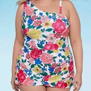 Liz Claiborne Plus Size Womens Floral Swim Dress